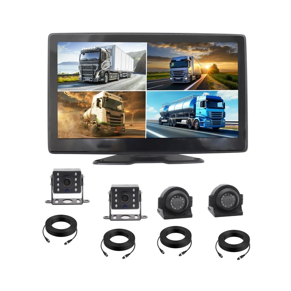202610 Inch AI Touch Quad Screen 1080P Monitor DVR Recorder Vehicle Side Camera Blind Spot Detection System Truck