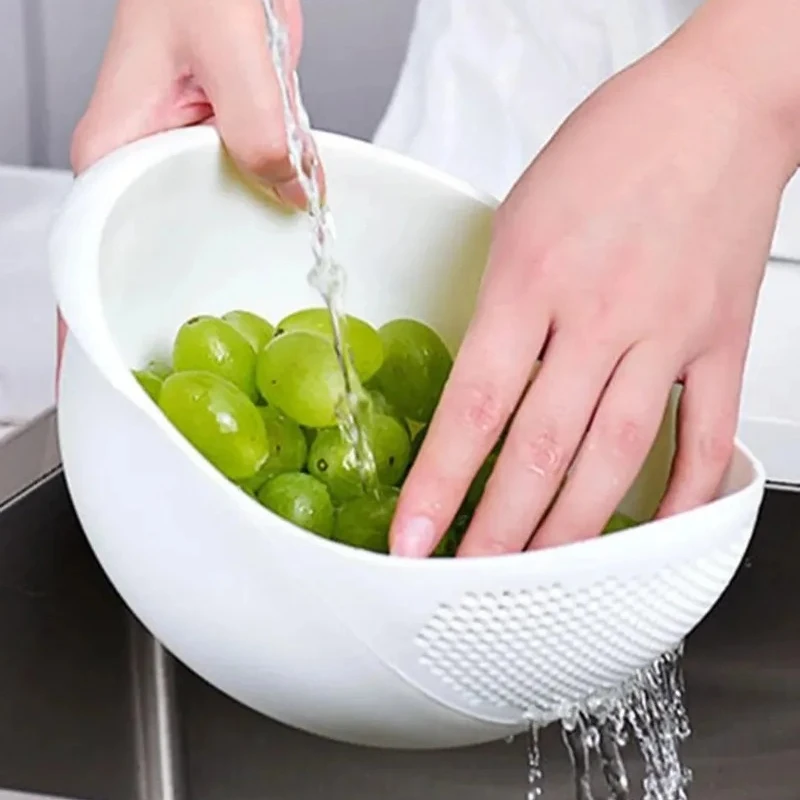 1PC- Silicone Colander Rice Bowl Drain Basket Fruit Bowl Washing Drain Basket with Handle Washing Basket Home Kitchen Organizer
