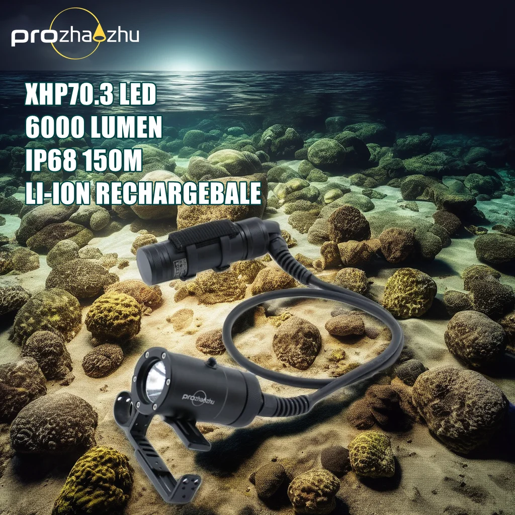 Professional Sidemount Canister Diving Light XHP70.3 LED 4000 Lumen IP68 Waterproof 150M Rechargeable With Goodman Handle