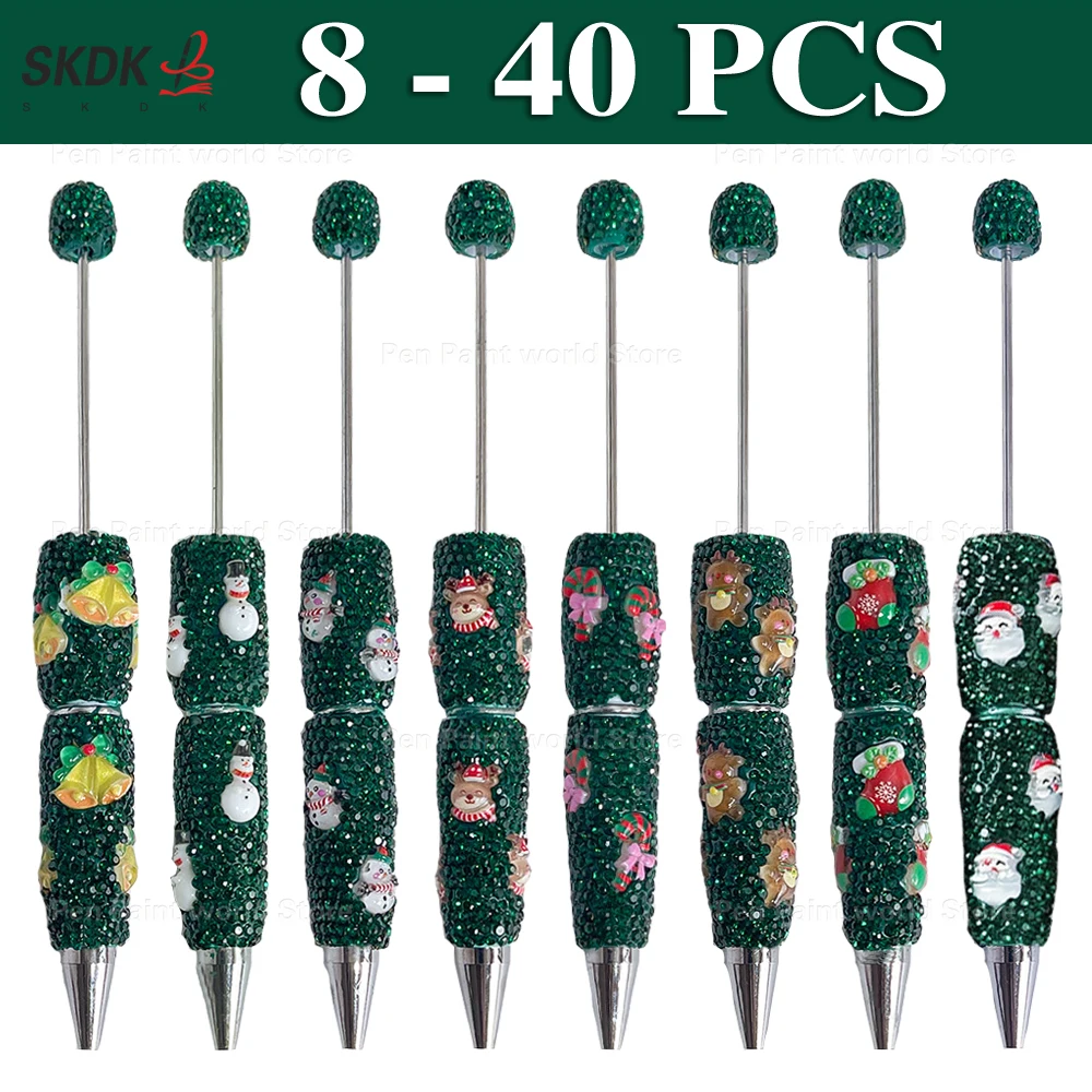 

8-40Pcs DIY Green Snowman Bead Ballpoint Pen – Christmas Bead Pen Gift for Students, Planners & Office