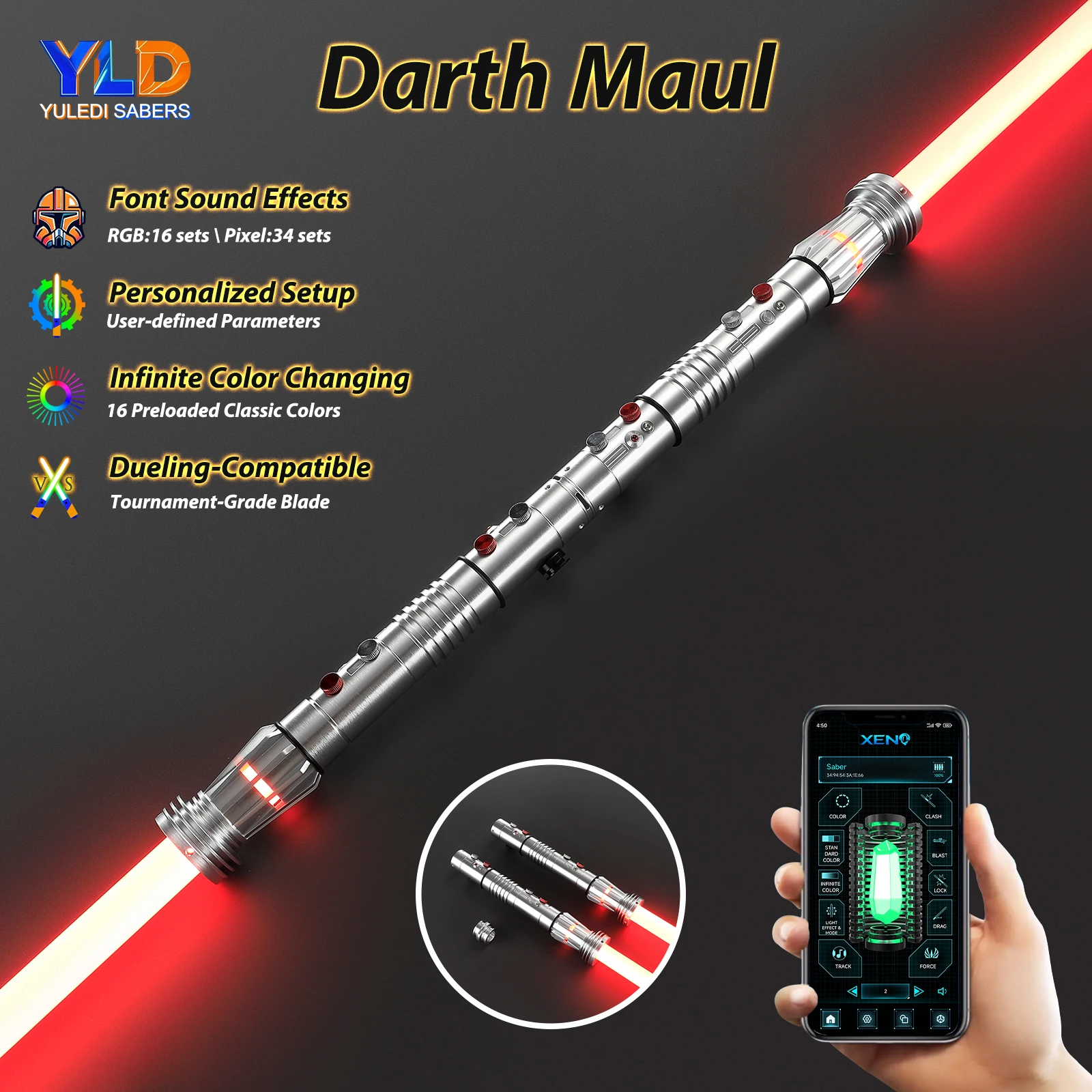 

Darth Maul Light Saber Neopixel Double-edged Lightsaber Xenopixel Laser Sword Cosplay Heavy Dueling Cosplay Sabers Toys YLDSaber
