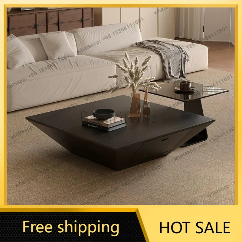 PG modern simple black square coffee table living room home designer fashion chamfered square coffee table combination