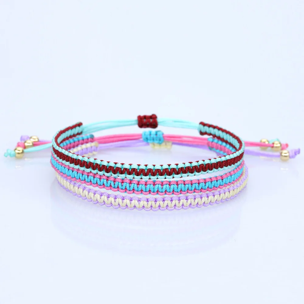 Meetvii 6Pcs Hand Braided Flat Knot Bracelet Set Multicolor Friendship Wristbands Adjustable Casual Jewelry for Daily Wear
