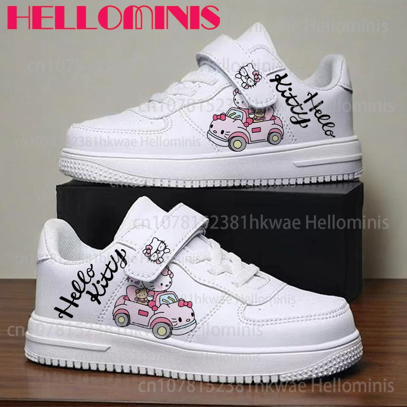 

Новая белая детская обувь с принтом Hello Kitty для мальчиков и девочек, дышащая мягкая подошва, удобная прочная повседневная обувь, подарок