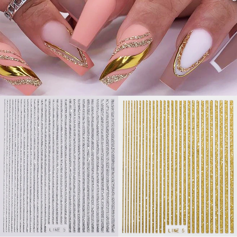 3d adesivos para nail art, manicure decorações, diy, diy, ouro rosa, listra de metal, letras, decalques, nail art