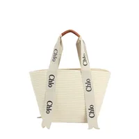 Fashionable Large Capacity Women's Basket Weave Shoulder Bag Commuter Tote Beach Bag Versatile Neutral Minimalist Style Cotton L