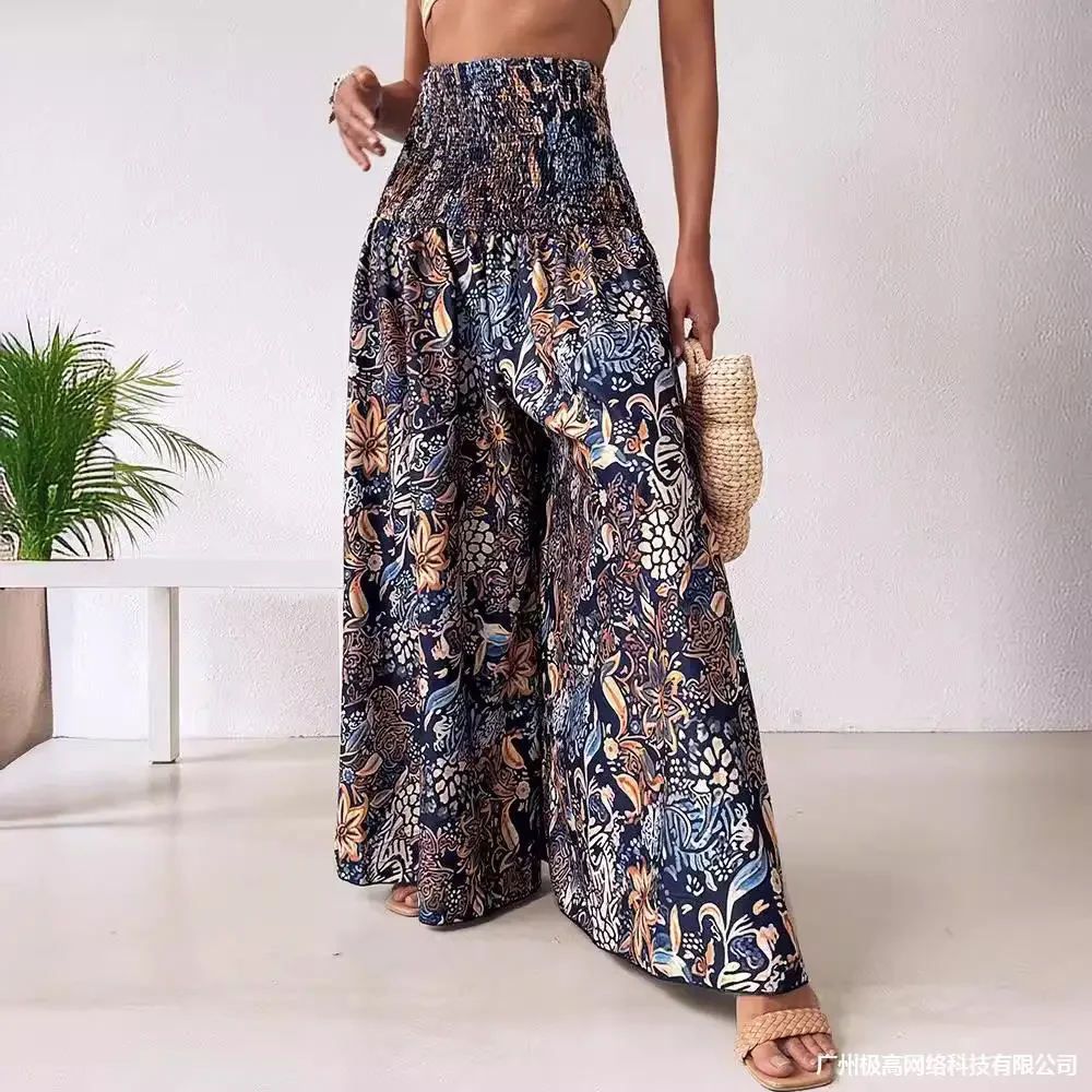 

Women Vintage Floral Print Loose Wide Leg Pants High Waist Full Length Trousers Pants