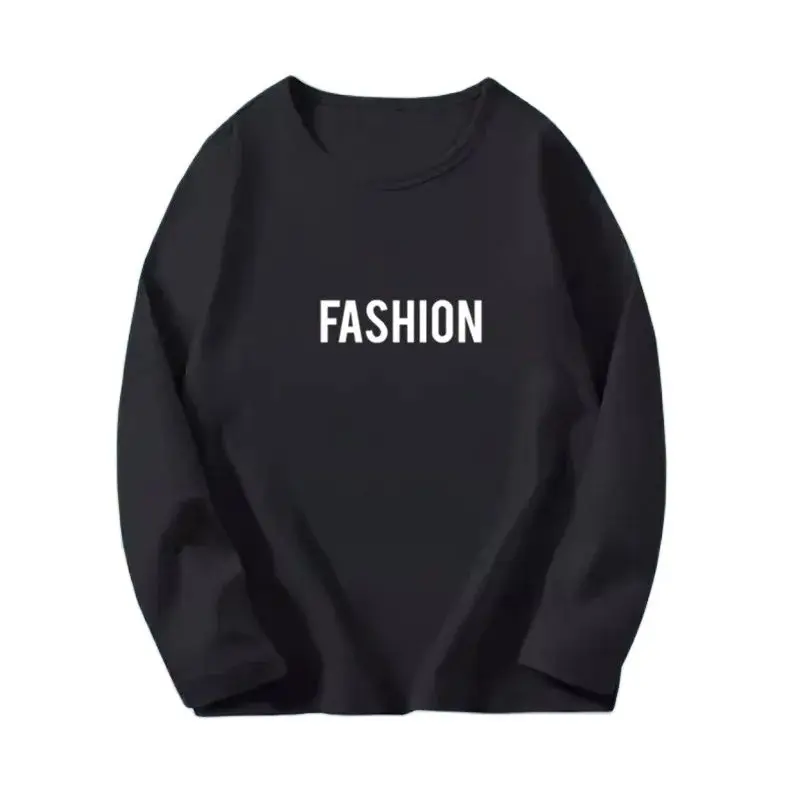 Boys Fashion Letter T-shirt Tees Harajuku Streetwear Long Sleeve Spring Black O-neck T Shirts for Unisex Kids