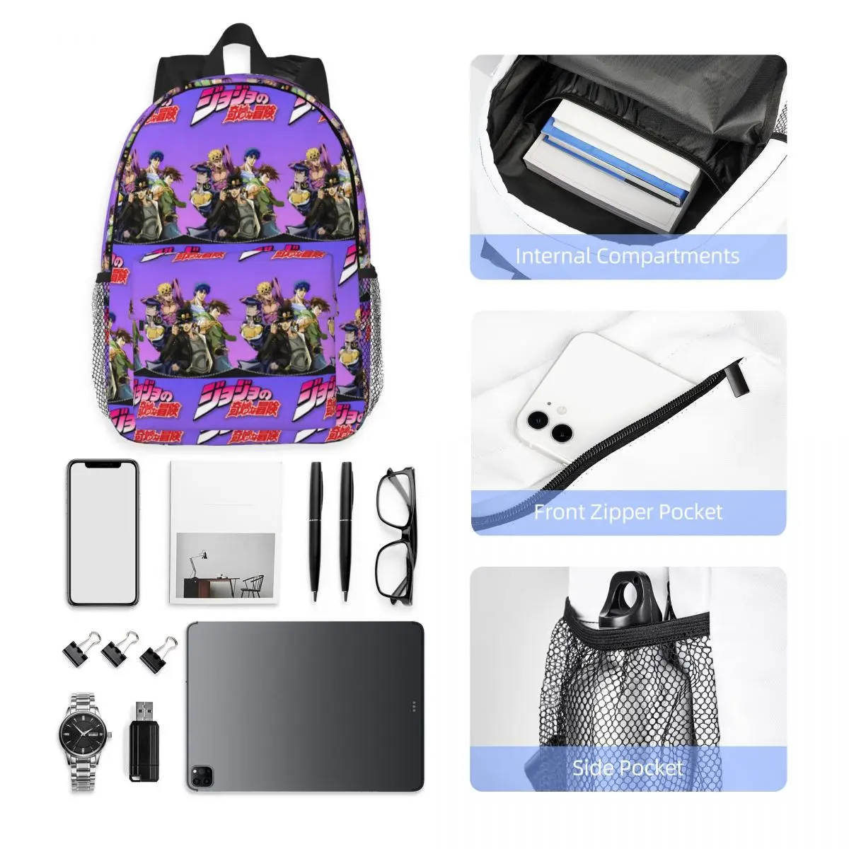 Jojo Bizarre Adventure Anime Cartoon Backpack Student Boys Girls BookBag Men Women School Bag Laptop Shoulder Bags