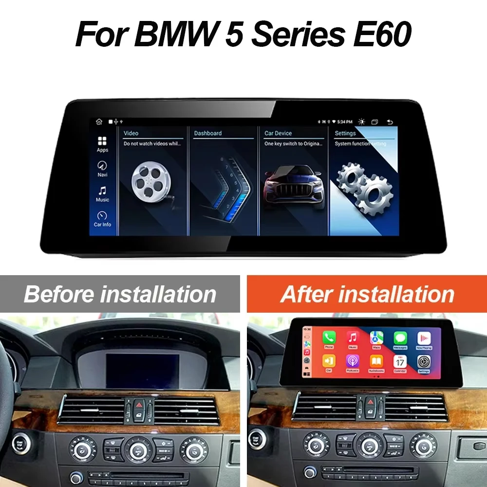 Carplay Auto Navigation Android 14 12.3 '' For BMW 5 Series E60 E61 E62 2004 - 2011 CIC CCC Multimedia Car Video Player Stereo