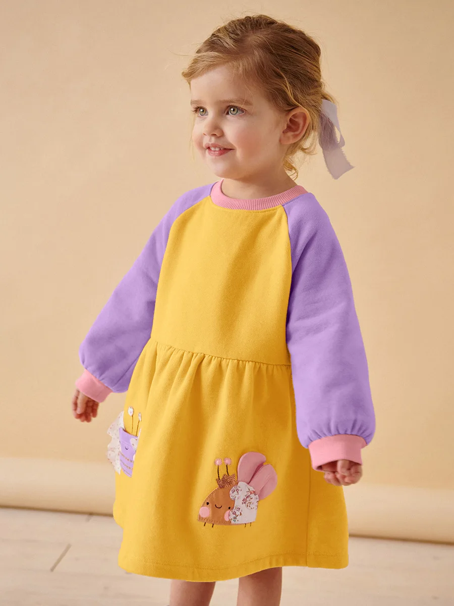 New Design 2-7T  Fleece Inside Cute Winter Autumn Girls Dresses Long Sleeve Fashion Birthday Kids Clothes O-neck Toddler Frocks