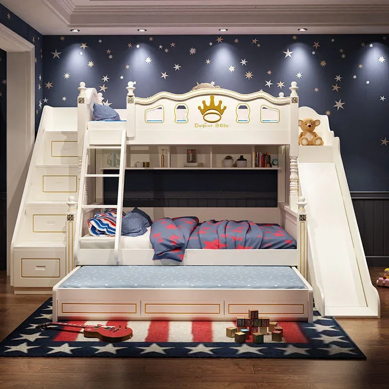 American High and Low bed Bunk beds with slide/wardrobe Solid wood bunk beds for boys and girls