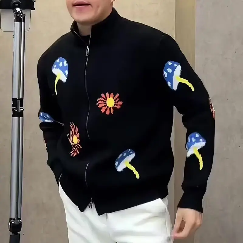 

Осень-зима Thiened, мужской вязаный свитер большого размера, пальто Bla, вышитый воротник-стойка, роскошный легкий открытый кардиган