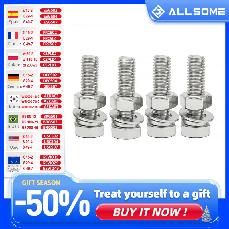 

ALLSOME 8*30 External Hex Hexagon Head Screws for Drill Press Drilling Machine Milling Worktable Cross Slide Vise Vice table