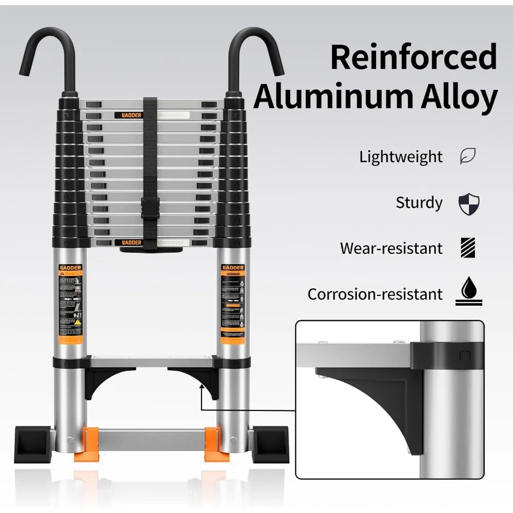 8.5FT Aluminum Telescoping Ladder with Stabilizers & Hooks, 330lb Capacity for RV Outdoor Work