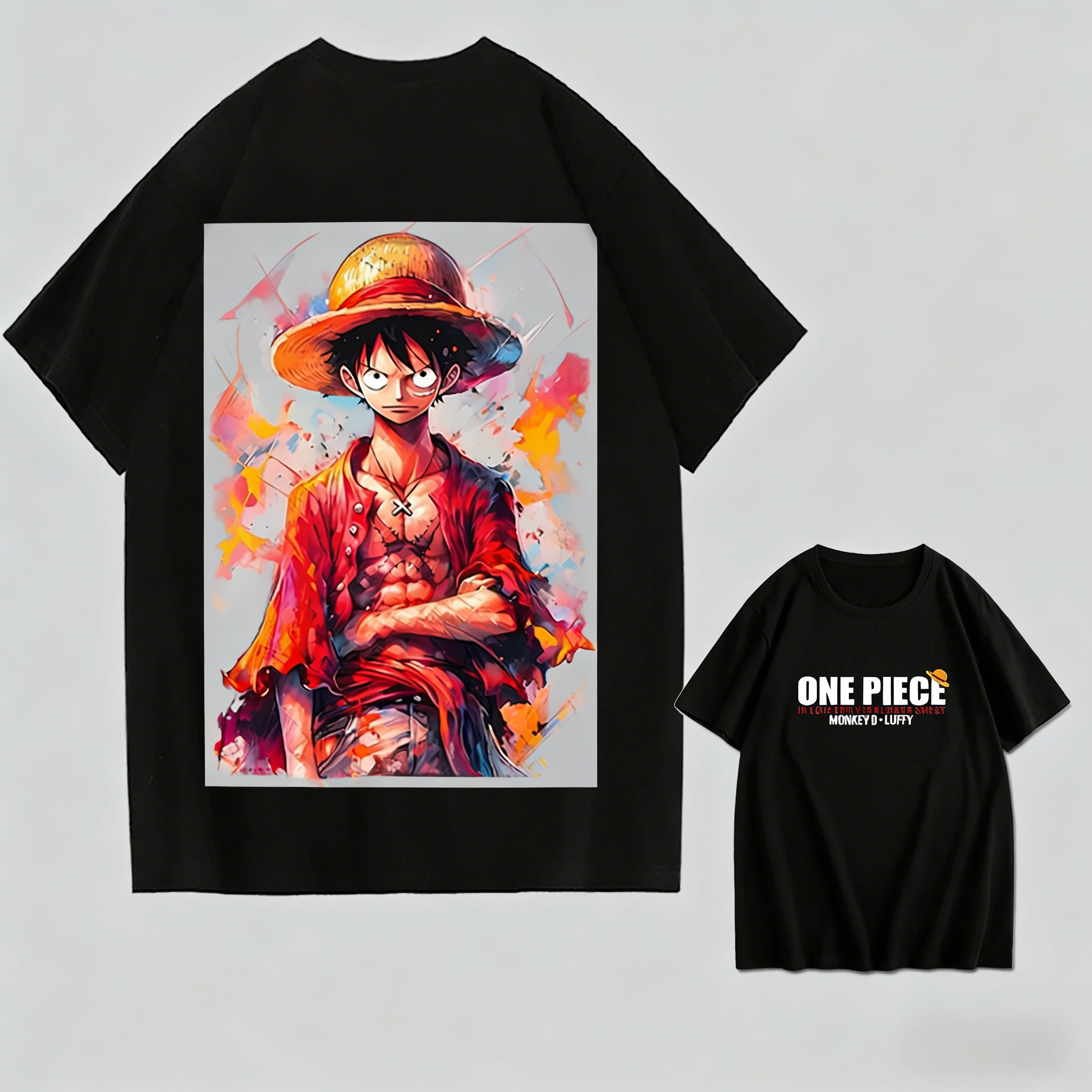 Camiseta de algodón holgada de manga corta con estampado de ONE PIECE Zoro Luffy Gear 5, ropa de verano de algodón puro unisex para padres e hijos