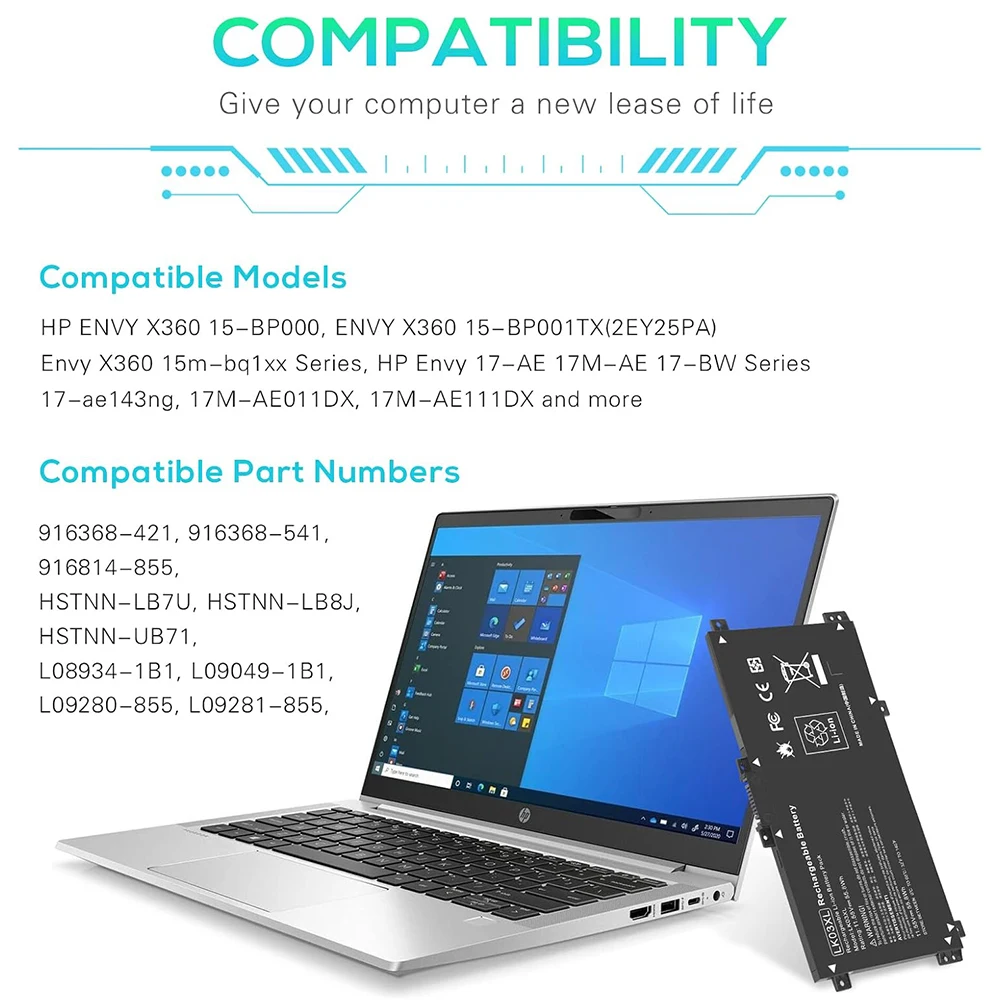 LK03XL Battery for HP Envy x360 Convertible 17m-ae0xx 17-bw 17m-ae111dx 15m-bp1xx 15m-cn0xxx 15-cn0xxx 17-AE 17M-AE 17-CE 17M-CE