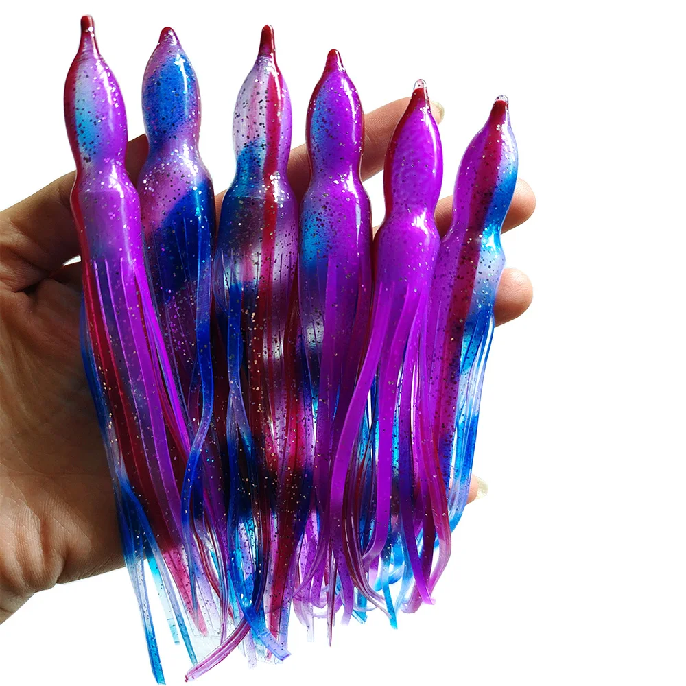 10 Stück 15 cm weiche leuchtende Oktopus-Röcke, Köder aus Silikon für Thunfisch, Mahi, Trolling, Hoochie, leuchtende Tintenfisch-Röcke, Jigging, Meeresfischköder – Detail 2