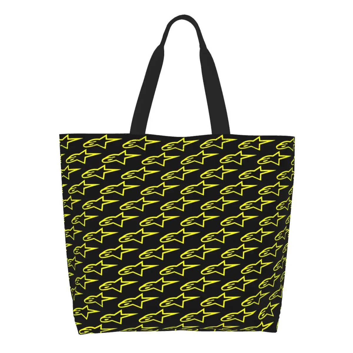 Reusable Yellow Motocross Enduro Cross Shopping Bag Canvas Shoulder Tote Bag Washable Motorcycle Racing Groceries Shopper Bags