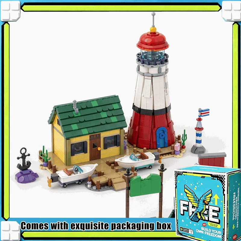 2238PCS Seaside Boating School Lighthouse Village Model Modular Building Blocks Custom Puzzle DIY Assembly Educational Toy Gift