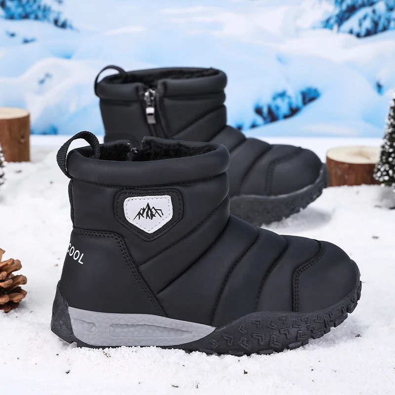 

2025 Winter Children Warm Velvet Thickened Cotton Boots Non-slip Rubber Sole Waterproof Outdoor Walking Sneaker Winter Boy Boot