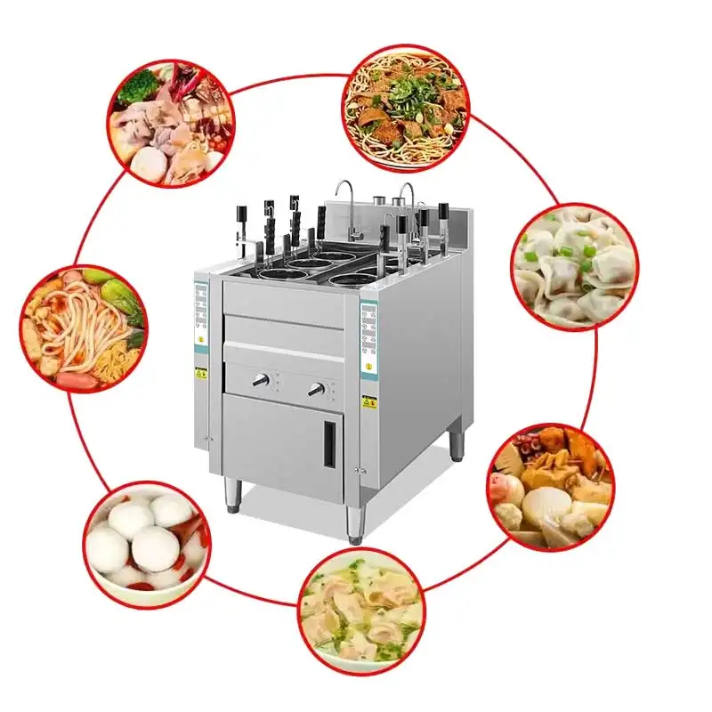 Intelligent 6-Pot Automatic Lift Pasta Noodle Cooking Machine Outdoor Commercial Kitchen Equipment Energy Saving Ramen Noodle