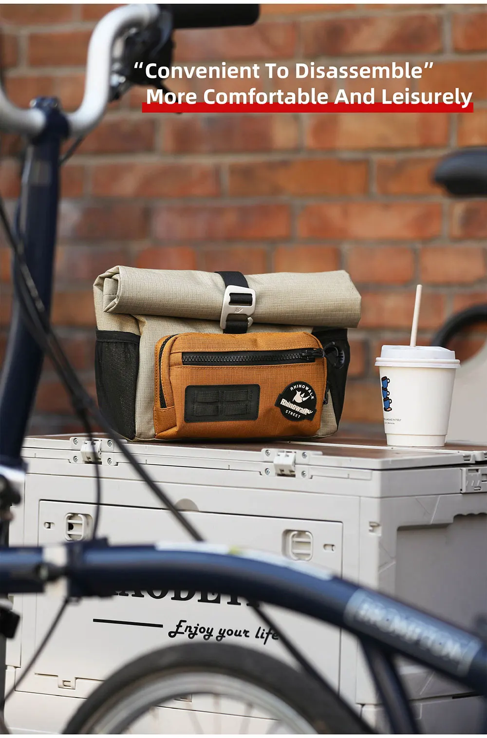Rhinowalk Fahrrad-Lenkertasche, Schnellverschluss, mit Regenschutz, Schultergurt für Brompton Faltrad, Schultertasche, urbanes Radfahren – Detail 5
