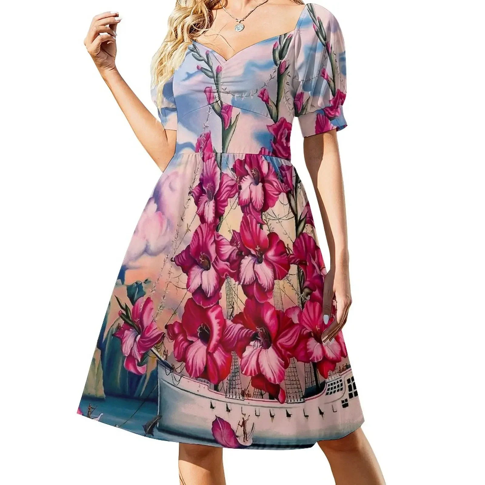 

FLOWER SAIL BOAT : Vintage Abstract Fantasy Painting Print Short-Sleeved Dress dresses for womens 2025 prom clothes