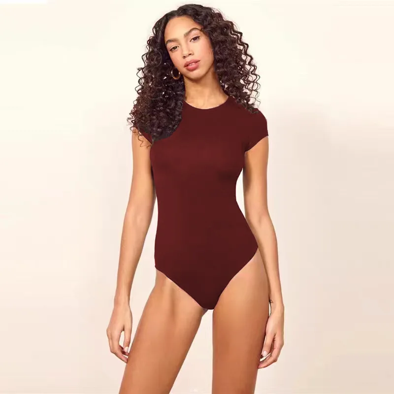 Sexy Short Sleeve Bodysuit for Women Bodycon Bodies Woman Tops Spring Body Black White Brown