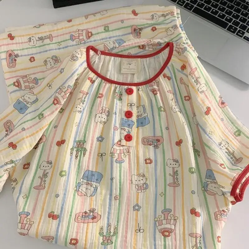 2026 Summer  New Short-Sleeved Shorts Pajamas Women's Cartoon Cute Girl Cardigan Set Ladies Sleepwear Breathable Homewear