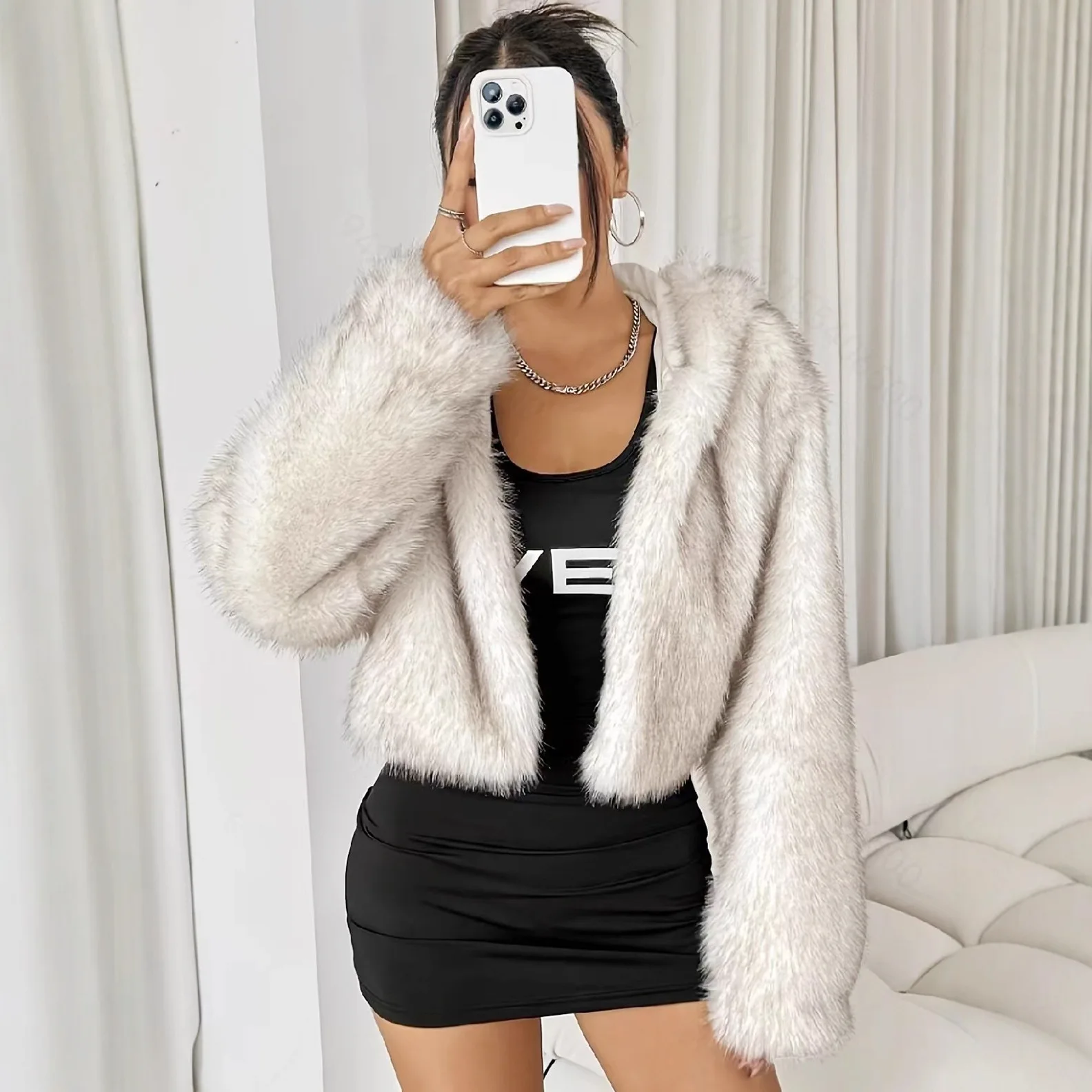 Women's Casual Faux Fur Hooded Jacket - alternate angle