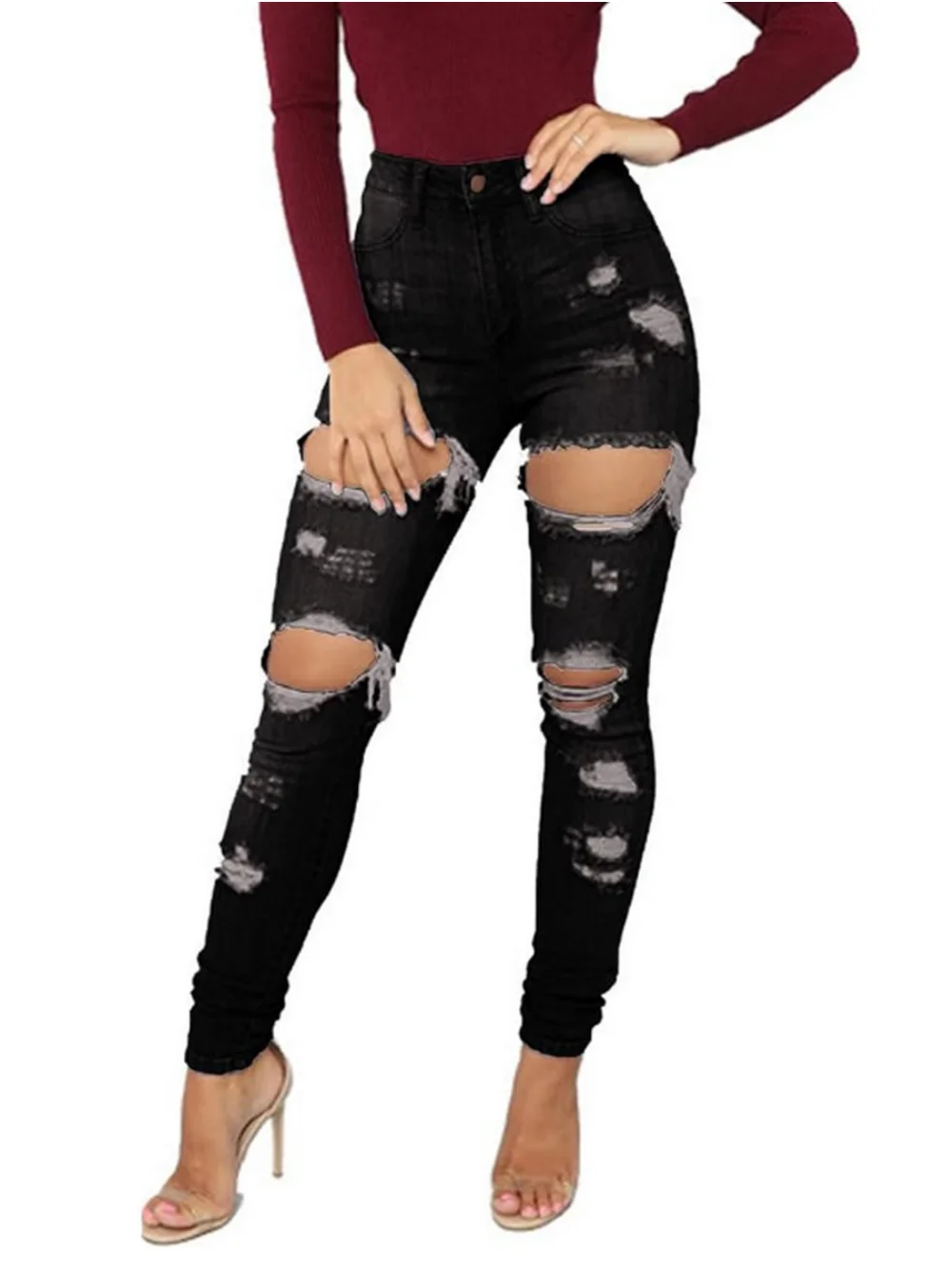 

Women's Ripped Jeans Distressed Slim Fit Distressed Denim Pants Comfy Stretch Skinny Boyfriend Jeans Long Tall 31"