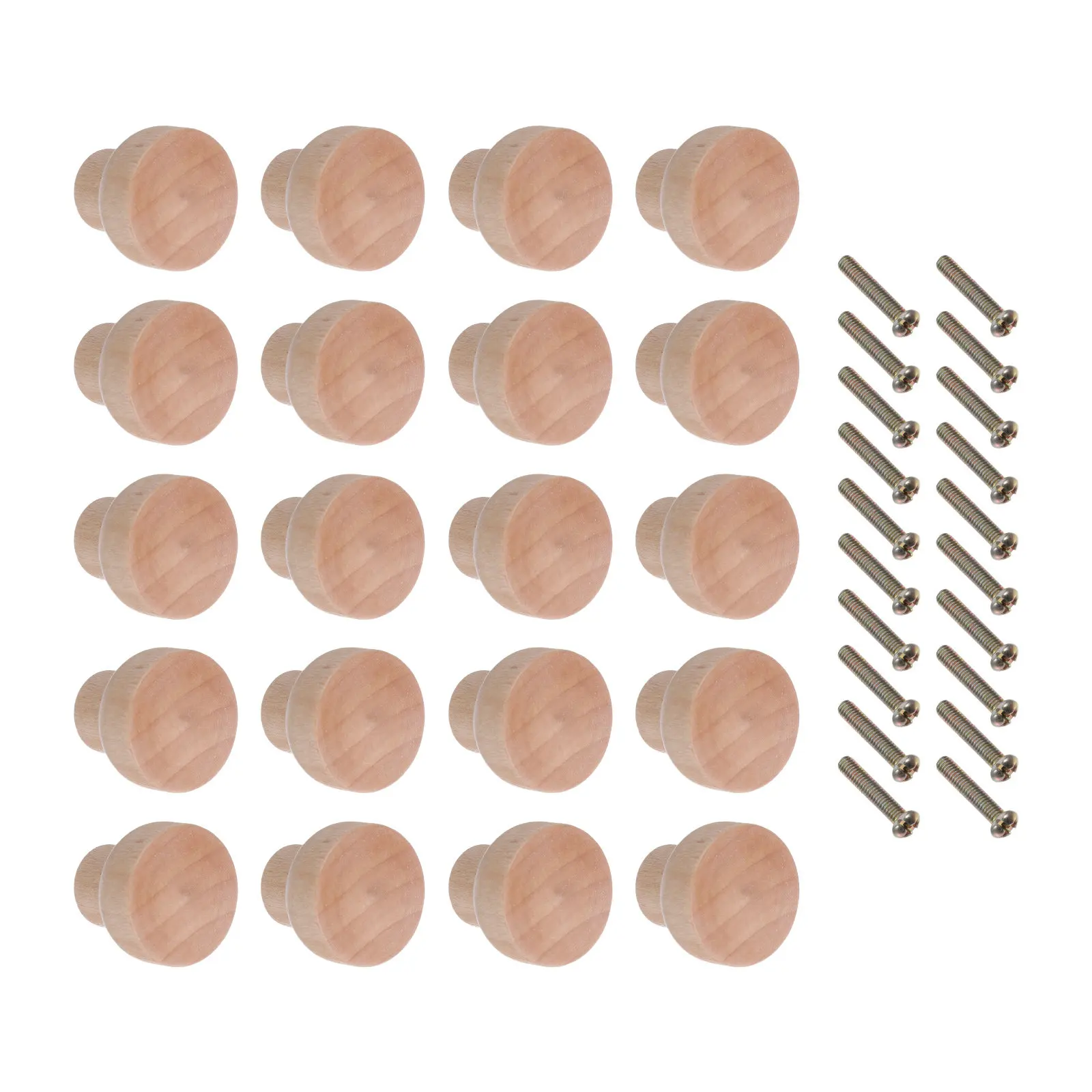 30Pcs Beech Wood Drawer Pulls Small Round Knobs Single Hole Cabinet Handles Screw for Dresser Nightstand Jewelry Box DIY Craft