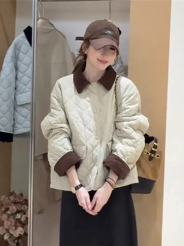 

Women's Thickened Cotton Jacket Winter Warm Outerwear Fashionable Versatile Cotton Coat Collar Long Sleeve Single Button
