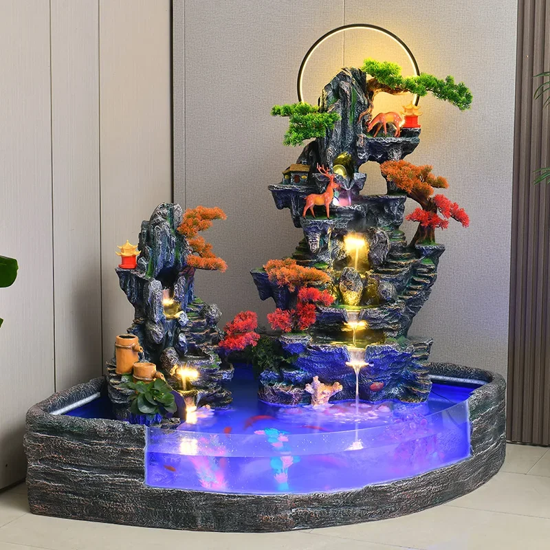 Indoor rockery, flowing water fountain, living room, entrance, fish pond, feng shui wheel, courtyard, office, lucky decoration,