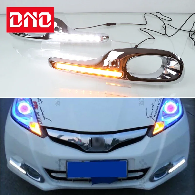 Samochodowa lampa LED DRL światło dzienne 12V dla Honda Jazz Fit 2011 2012 2013 żółte światło dzienne włącz wskaźnik sygnału światła przeciwmgielne