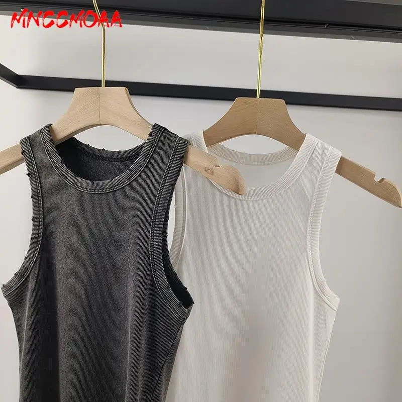 MNCCMOAA High Quality 2024 Summer Vintage Y2k Rib Vest Women Fashion Sexy Slim Tank Tops Female Bottoming Sleeveless T Shirts