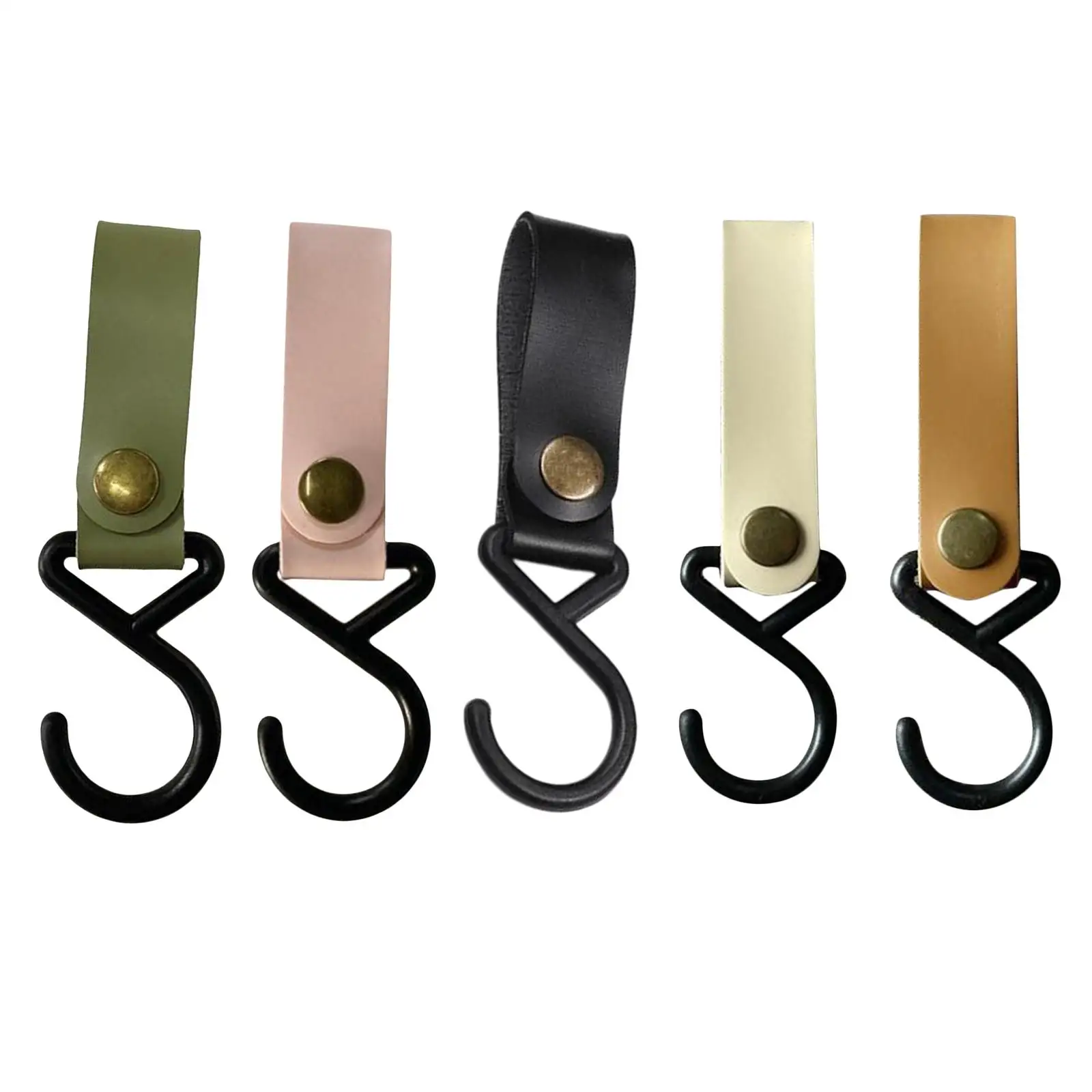 Gancho de correa colgante de cuero PU para acampar, senderismo, utensilios de cocina, colgador de sartén y olla, cobertizo de viaje, cochecito, ganchos colgantes