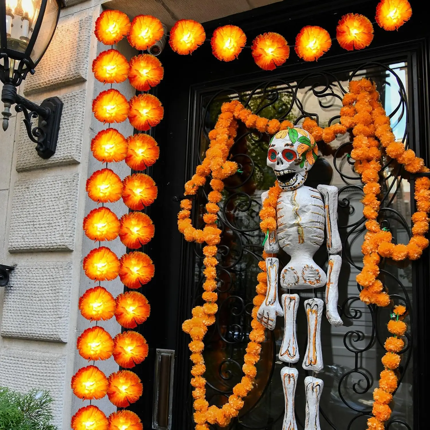 1-10PCS 10Led Artificial Marigold LED Garland Day of The Dead String Lights for Halloween Party Dia De Los Muertos Decor