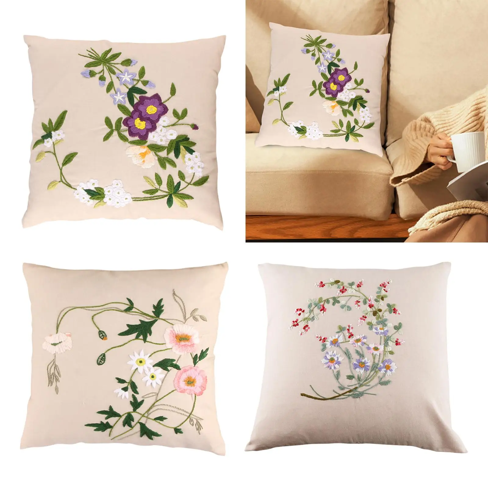 Modern Pillow Cover Cross Stitch Embroidery Pillowcase Needlework Decor