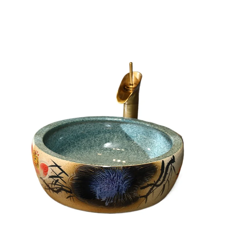 

Chinese retro countertop basin ceramic washbasin pool bathroom household balcony washbasin