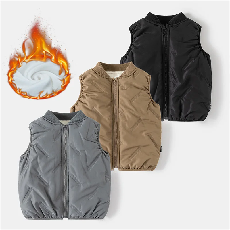 

Boys Fleece Vest Children Autumn Winter Down Cotton Waistcoat Teenager Plush Velvet Thickened Jackets Kids Warm Fashion Clothing