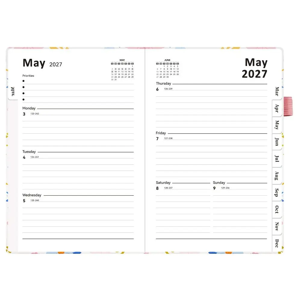 Weekly & Monthly 2027 Planner PU Leather Cover From Jan-Dec A5 Diary Side Monthly Step Tabs Holiday Reminders Yearly Planner