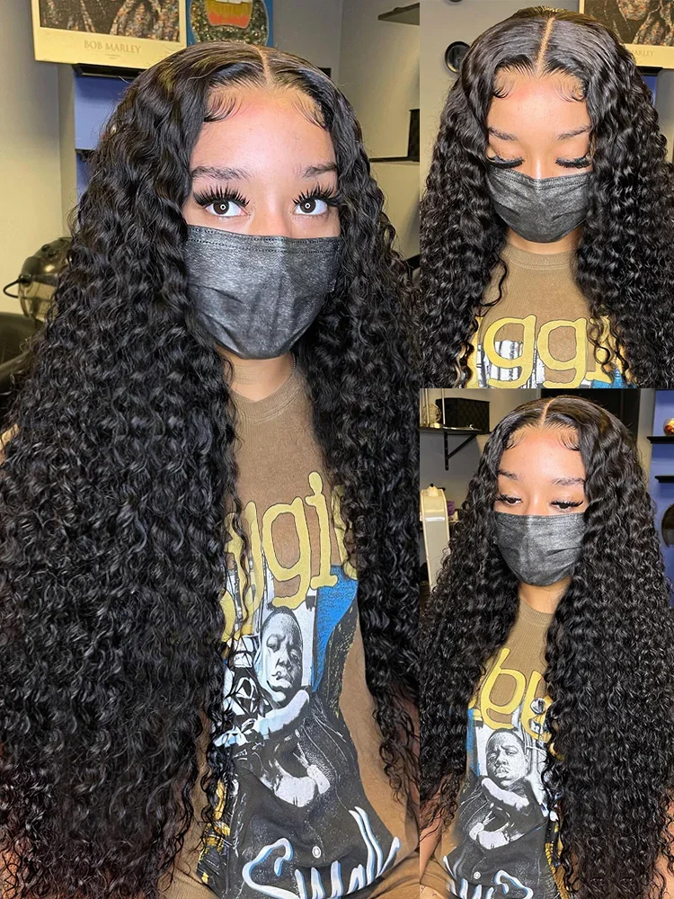 Natural Black Kinky Curly Soft Glueless 180Density 26Inch Long Deep Lace Front Wig For Women With Baby Hair Preplucked Daily