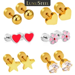 LUXUSTEEL Stud Earrings For Women Flower silvery Girls Stainless Steel Female Earrings Metal Luxury Jewelry