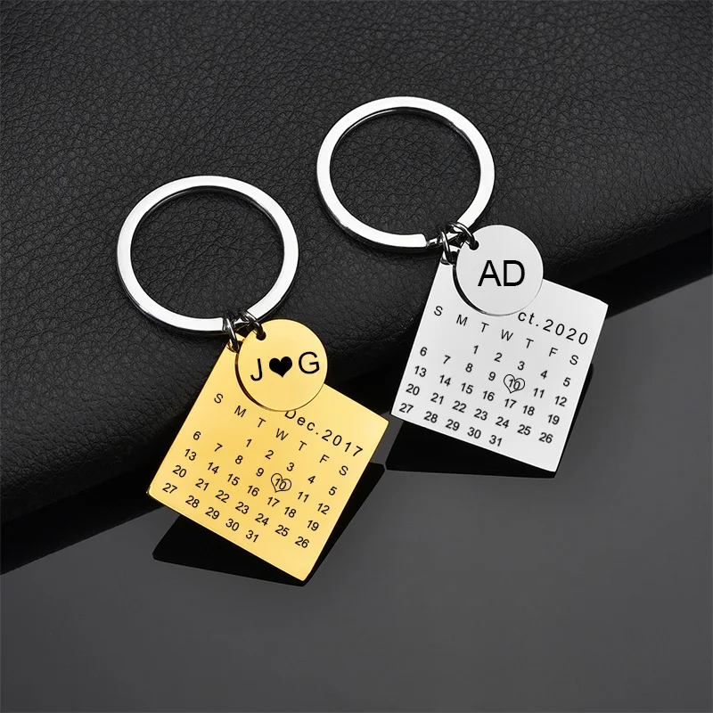 Personalized Stainless Steel Engrave Name Heart Keychain Custom Date Letter Key Chain For Men Women Jewelry Birthday Gift