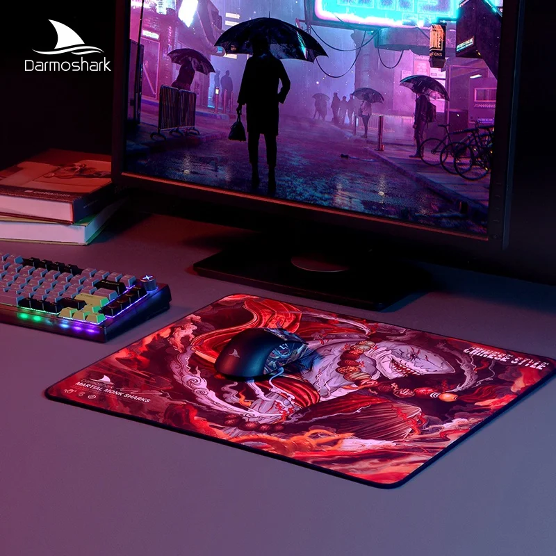 Quente daohark monge tubarão esports jogo importado tecido de poliéster tecnologia de costura antiderrapante mouse pad 400*450*5mm presentes da menina do menino