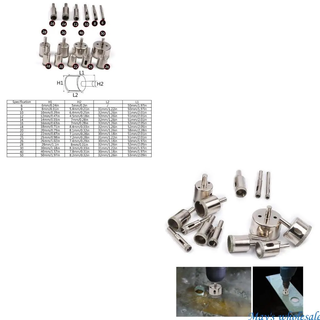 

15peeces Diamond Hole Hole Bit Bit Extractor Tools для стеклянного фарфора 448A