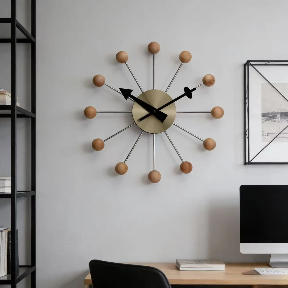 Modern Design Nordic Style Metal Wooden Ball Wall Clock Fashion Living Room Bedroom Dining Room Watch Home Decoration Wall Clock