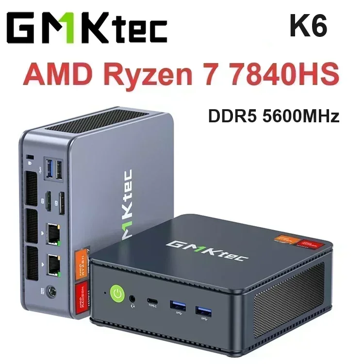 GMKtec K6 7840HS MINI PC WIFI6 BT5.2 Windows 11 Pro DDR5 5600Mhz NVME SSD PCIE4.0  2*2.5G Lan Desktop Gamer Computer